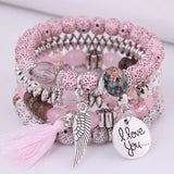 Bohemian Beads Charm Bracelet Love Feather Tassel Bracelet