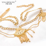 Bohemian Belly Dance Chains Inlay Shield Pendant Waist Belt