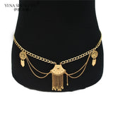 Bohemian Belly Dance Chains Inlay Shield Pendant Waist Belt