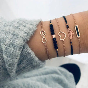 Bohemian Beaded Chain Bracelets Set For Women Tree Heart Charm Bangle