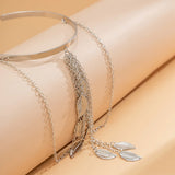 Bohemian Leaf Charm Arm Bracelet Metal Tassel Chains Arm Cuff Bangle