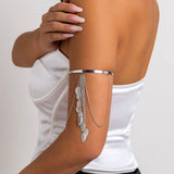 Bohemian Leaf Charm Arm Bracelet Metal Tassel Chains Arm Cuff Bangle