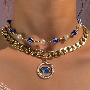 Bohemian Evil Eye Pearl Beaded Necklace for Women