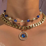 Bohemian Evil Eye Pearl Beaded Necklace for Women
