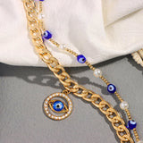 Bohemian Evil Eye Pearl Beaded Necklace for Women