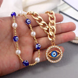 Bohemian Evil Eye Pearl Beaded Necklace for Women