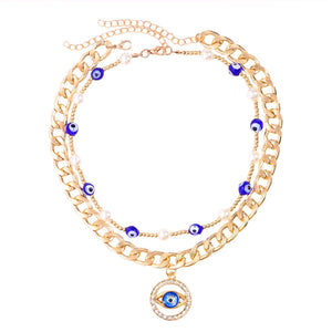 Bohemian Evil Eye Pearl Beaded Necklace for Women