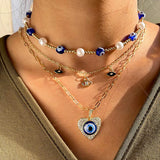 Bohemian Evil Eye Pearl Beaded Necklace for Women