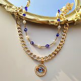 Bohemian Evil Eye Pearl Beaded Necklace for Women