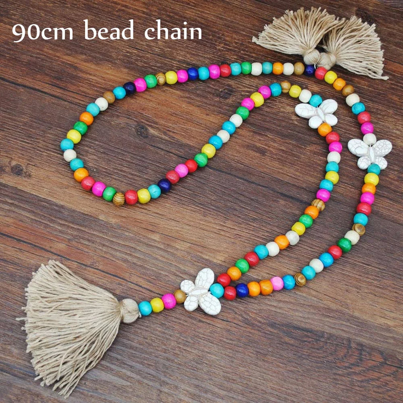 Boho Tassel Necklace Colorful Bead Stone Sweater Butterfly for Women