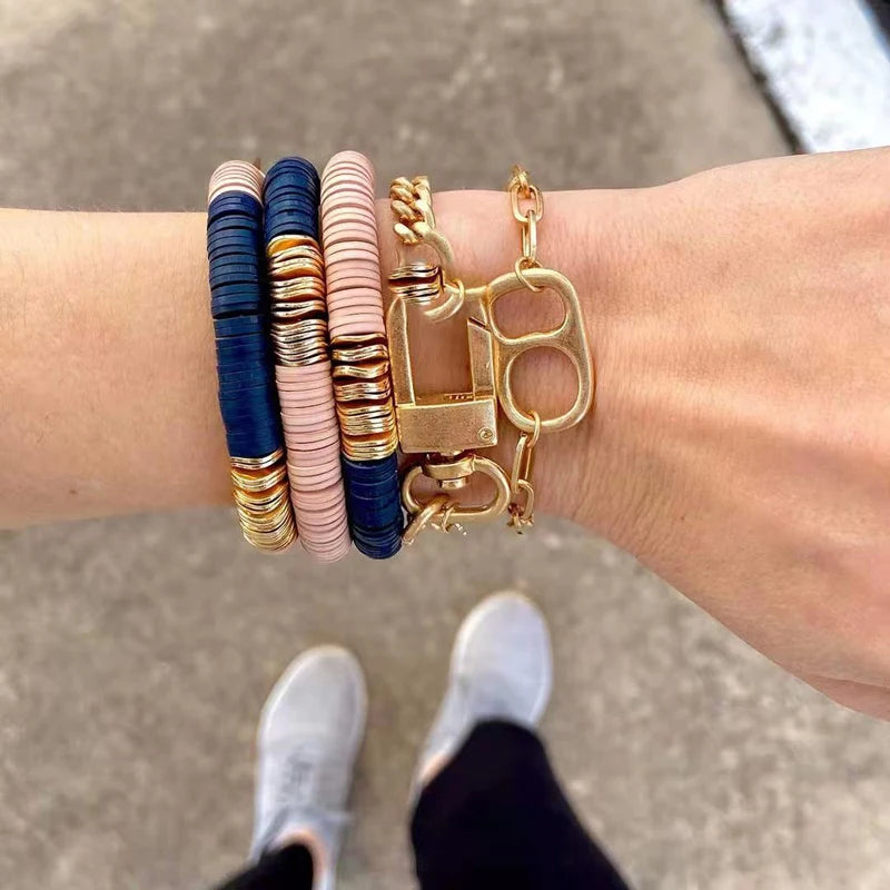 Bohemian Soft Pottery Elastic Rope Couple Bracelet Gift for Girlfriends