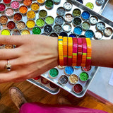 Bohemian Braided Friendship Bracelet Enamel Rainbow Tile Stackable