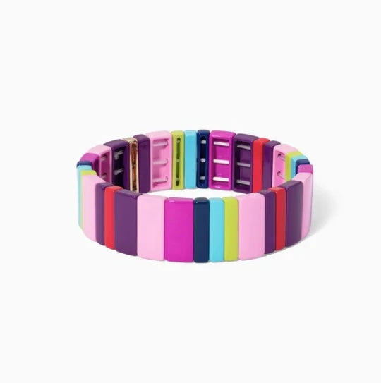 Bohemian Braided Friendship Bracelet Enamel Rainbow Tile Stackable