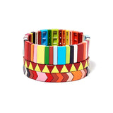 Bohemian Braided Friendship Bracelet Enamel Rainbow Tile Stackable