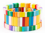 Boho Friendship Braided Enamel Rainbow Tile Bracelet Set