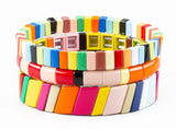 Boho Friendship Braided Enamel Rainbow Tile Bracelet Set