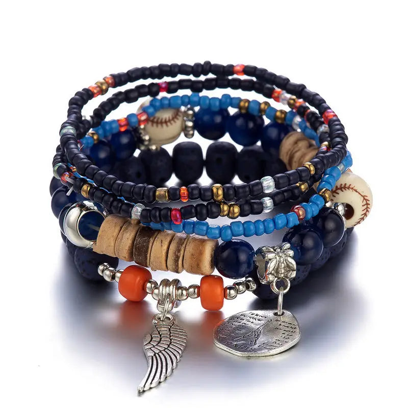 Bohemian Coin Wing Pendant Bracelet Set for Women