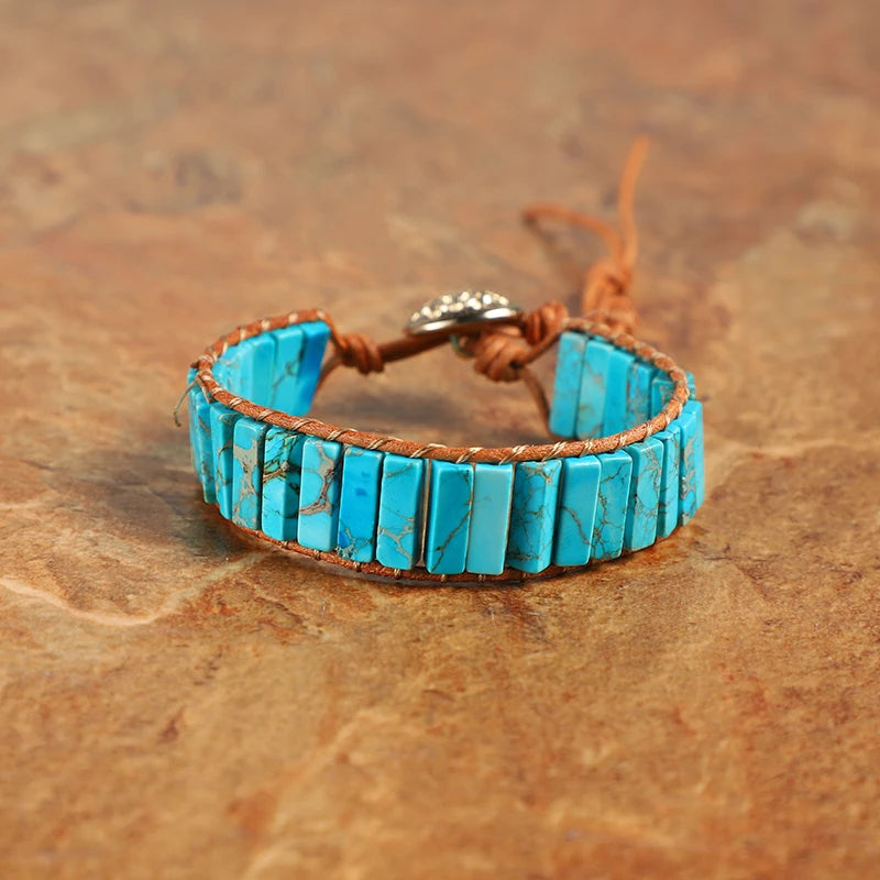 Bohemian Natural Stone Leather Bracelet Wrap Bangle