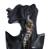 Bohemian Brown Feather Tassel Earrings Retro Christmas Jewelry