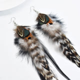 Bohemian Brown Feather Tassel Earrings Retro Christmas Jewelry