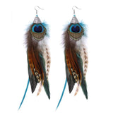 Boho Brown Feather Tassel Earring with Chain for Women