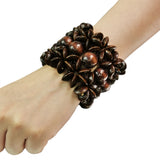 Bohemian Brown Wood Beads Bracelet Cuff Bangle Women Ethnic Jewelry