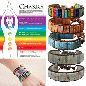 Bohemian Chakra Natural Stone Leather Bracelets for Couples