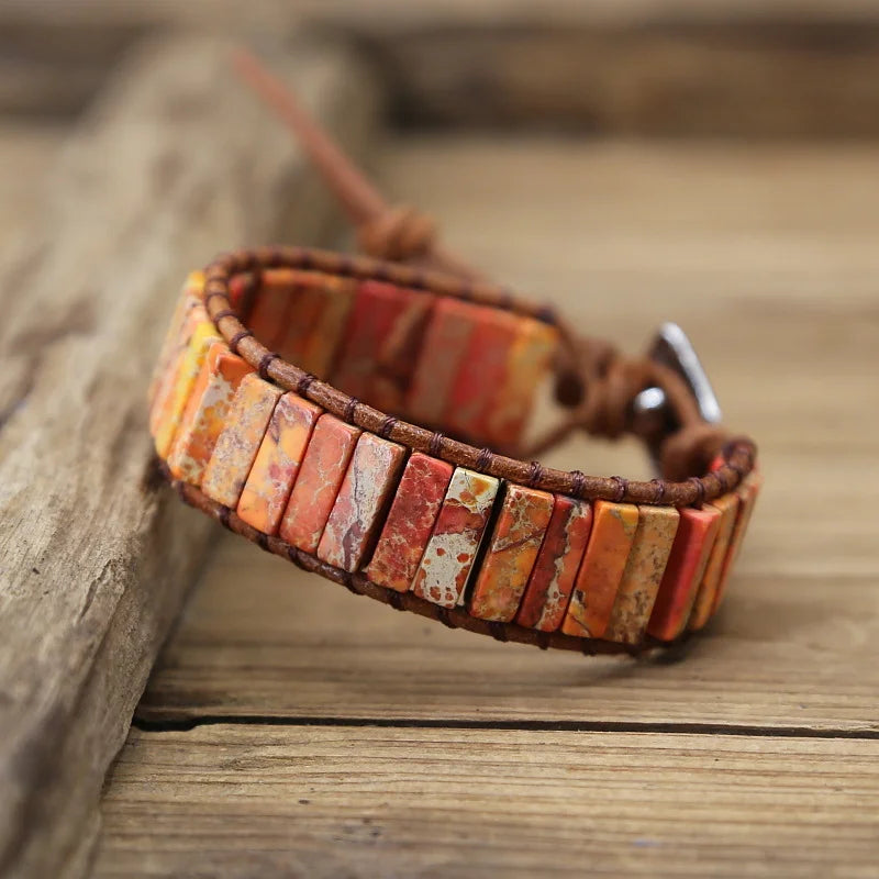 Bohemian Chakra Natural Stone Leather Bracelets for Couples