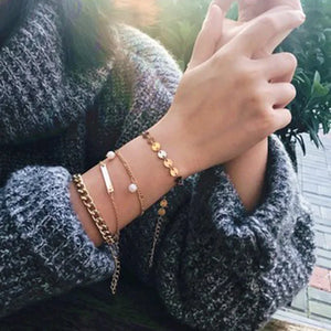 Bohemian Charm Sequins Bracelets Bangles Retro Geometric Layer Pearl Bracelets
