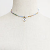 Bohemian Crystal Beaded Necklace with Shell Letter Pendant