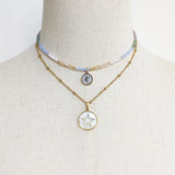 Bohemian Crystal Beaded Necklace with Shell Letter Pendant