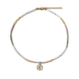 Bohemian Crystal Beaded Necklace with Shell Letter Pendant