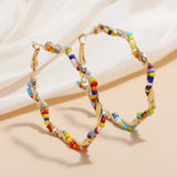 Colorful Bead Hoop Earrings Metal Statement Boho Jewelry