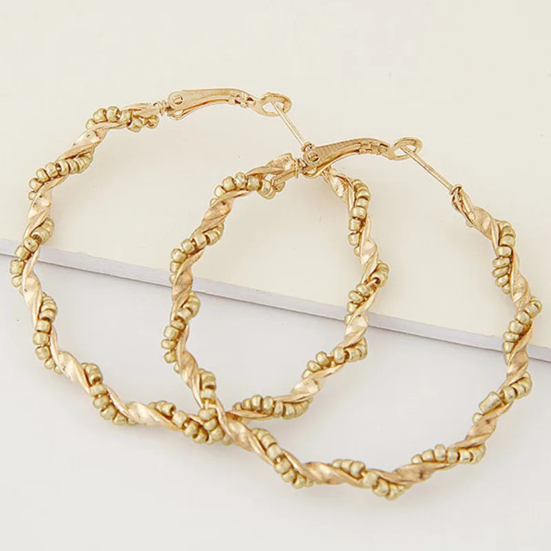 Colorful Bead Hoop Earrings Metal Statement Boho Jewelry