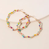 Colorful Bead Hoop Earrings Metal Statement Boho Jewelry