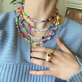 Bohemian Colorful Beaded Necklace Personalized Name Fruit Beads Charm Jewelry