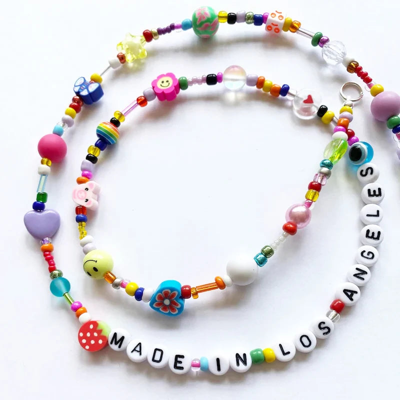 Bohemian Colorful Beaded Necklace Personalized Name Fruit Beads Charm Jewelry