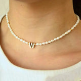 Bohemian Colorful Beads Pearl Necklace with A-Z Letter Pendant