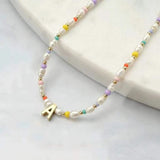 Bohemian Colorful Beads Pearl Necklace with A-Z Letter Pendant