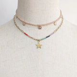 Colorful Crystal Bead Necklace Punk Chain Charm