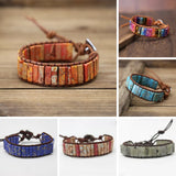 Bohemian Colorful Stone Bracelets Hand-woven Leather Cord Party Jewelry