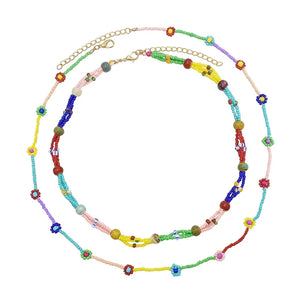 Bohemian Seed Bead Pearl Flower Choker Necklace Multi-layer Chain