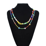 Bohemian Seed Bead Pearl Flower Choker Necklace Multi-layer Chain