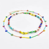 Bohemian Seed Bead Pearl Flower Choker Necklace Multi-layer Chain