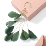 Boho Feather Ear Hook Earrings Tassels Cuff Clip-on