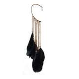 Boho Feather Ear Hook Earrings Tassels Cuff Clip-on
