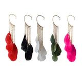 Boho Feather Ear Hook Earrings Tassels Cuff Clip-on