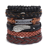 Bohemian Cross Bracelet Set Stainless Steel Goth Men's Leather Bracelets