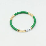 Enamel Women's Bracelet, Bamboo Tube, Rainbow Color-blocking