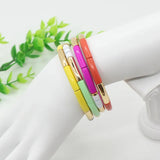 Enamel Women's Bracelet, Bamboo Tube, Rainbow Color-blocking
